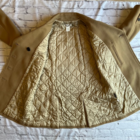 J. Crew Vintage Y2K Pea Coat Double Breasted Camel Neutral Wool Blend Medium - Picture 7 of 11